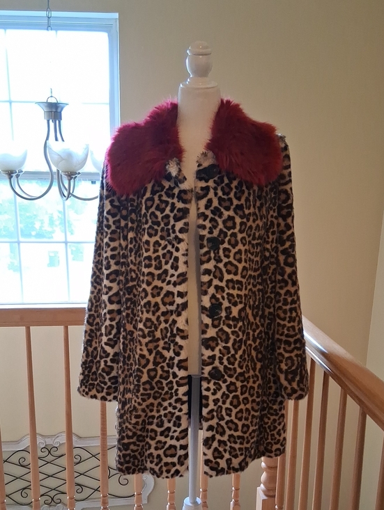 Nikki Jones Montreal Jackets & Blazers - Nikki Jones Leopard Print Teddy Coat with Red Faux Fur Collar - Women's Jacket